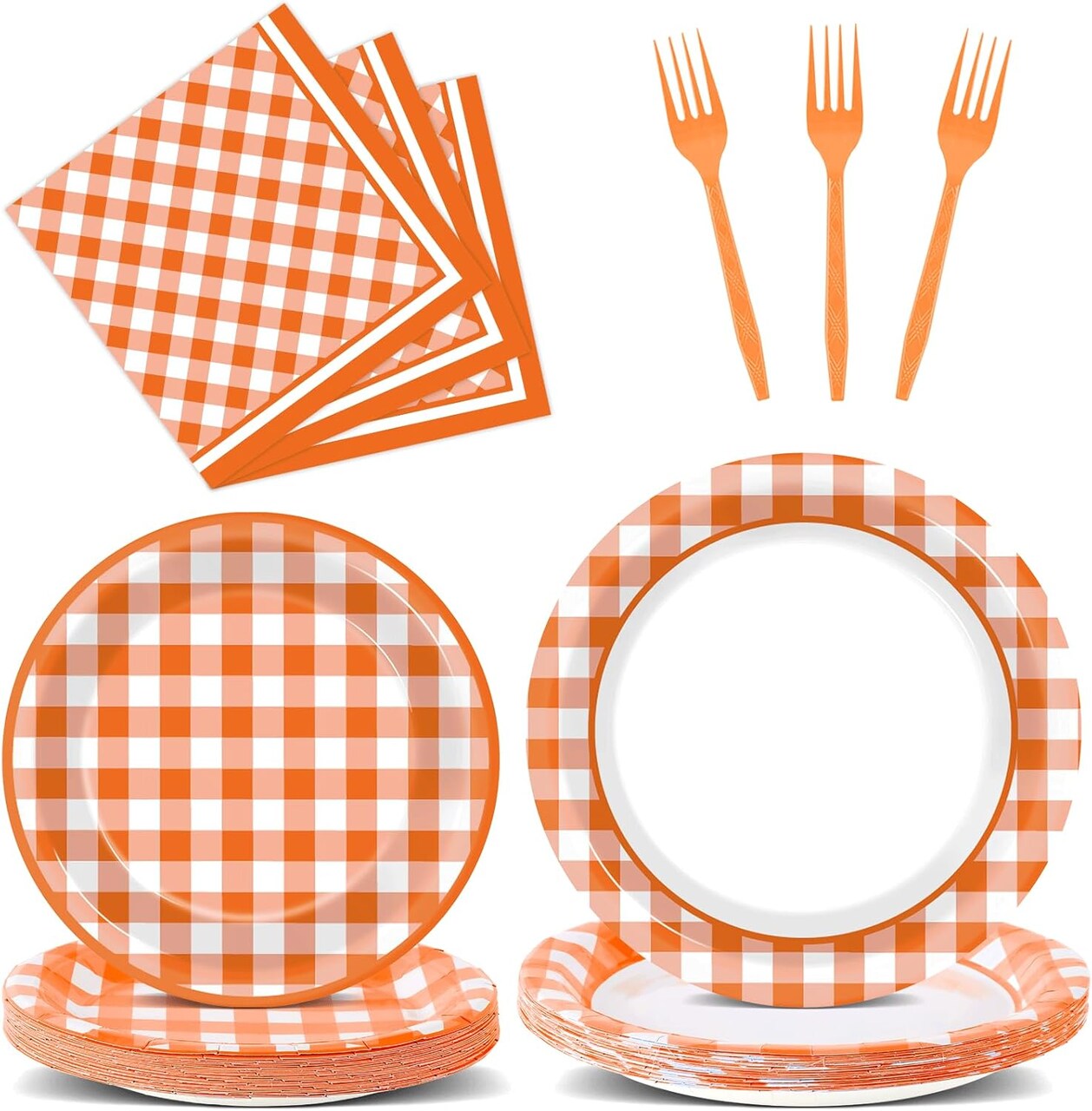 100PCS Thanksgiving Checkered Plates(Orange and White)9.06 x 9.06 x 2.36 inches